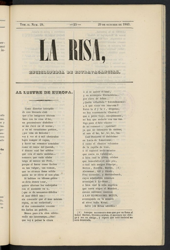 Miniatura de La risa: enciclopedia de estravagancias del 29 de octubre de 1843, nº 29
