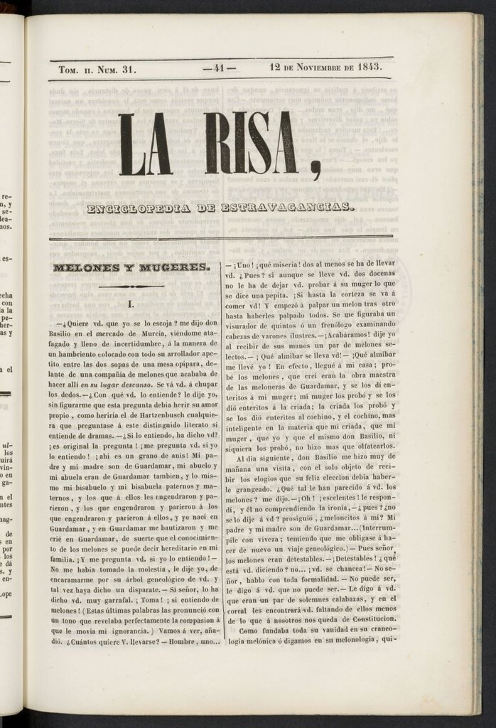Miniatura de La risa: enciclopedia de estravagancias del 12 de noviembre de 1843, nº 31