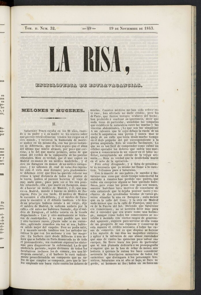 Miniatura de La risa: enciclopedia de estravagancias del 19 de noviembre de 1843, nº 32