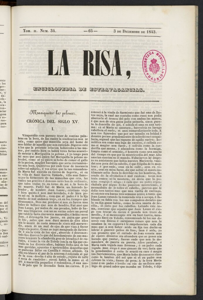 Miniatura de La risa: enciclopedia de estravagancias del 3 de diciembre de 1843, nº 34