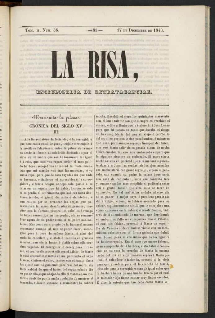 Miniatura de La risa: enciclopedia de estravagancias del 17 de diciembre de 1843, nº 36