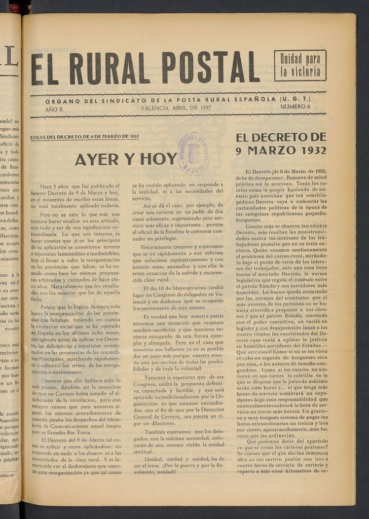 Miniatura de El Rural Postal de abril de 1937