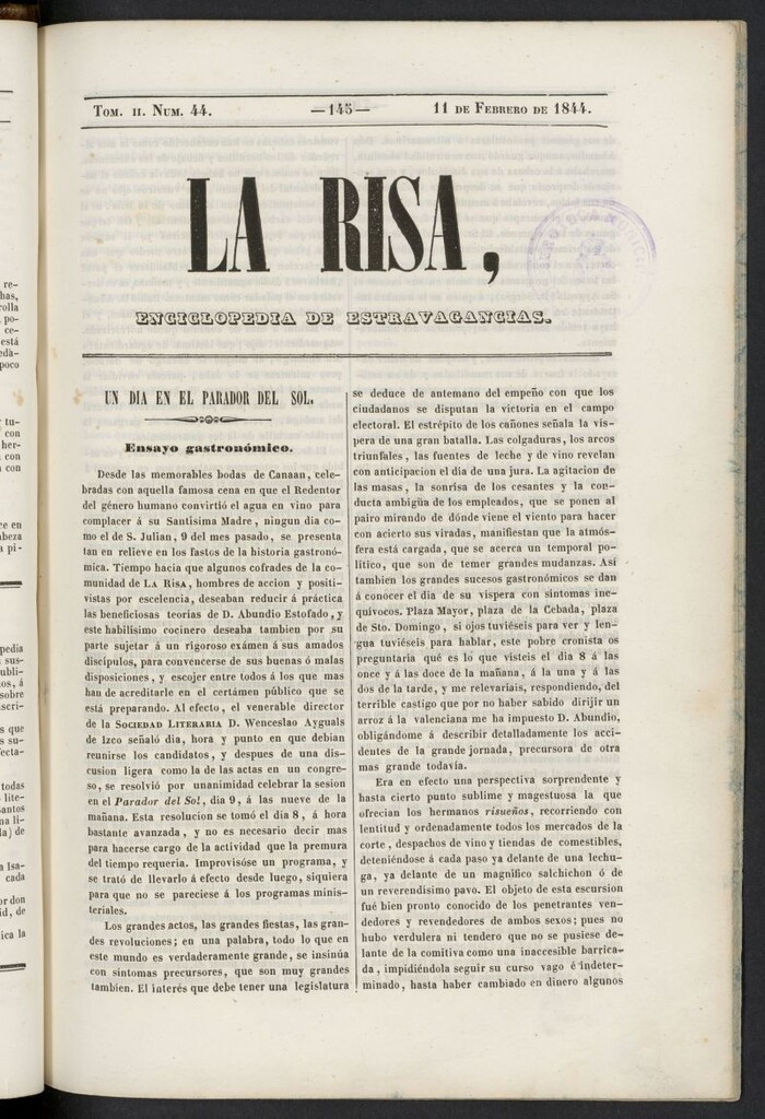 Miniatura de La risa: enciclopedia de estravagancias del 11 de febrero de 1844, nº 44