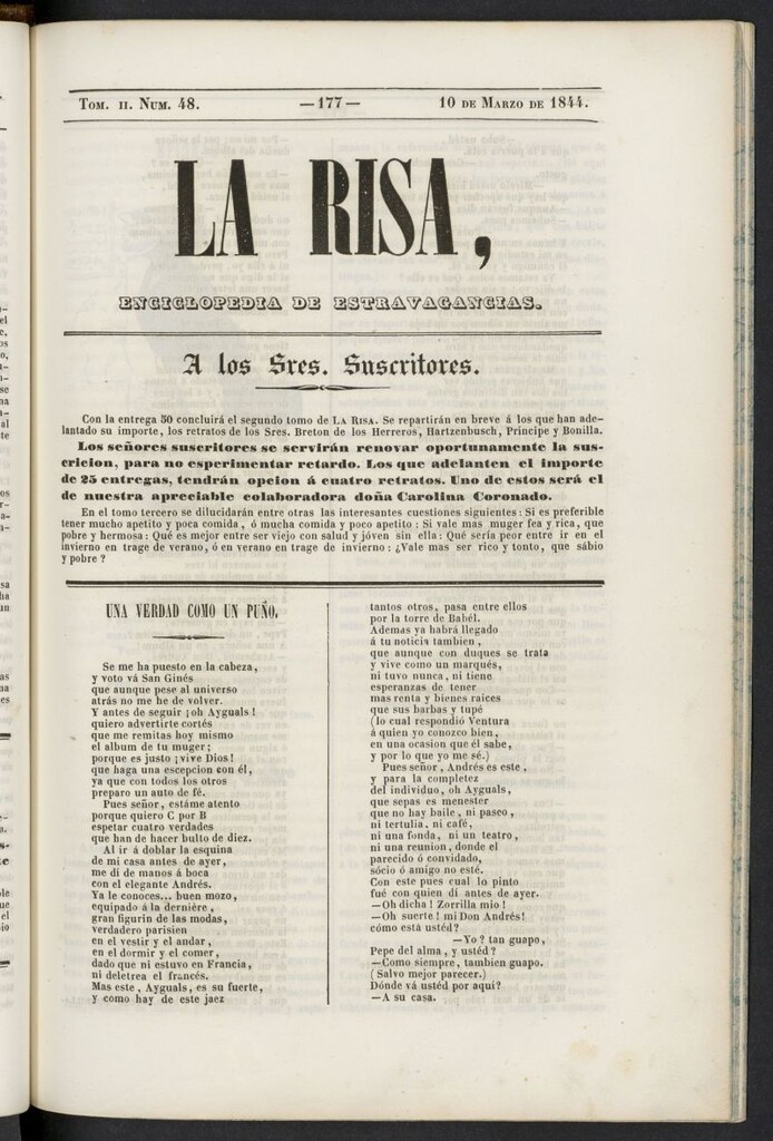 Miniatura de La risa: enciclopedia de estravagancias del 10 de marzo de 1844, nº 48
