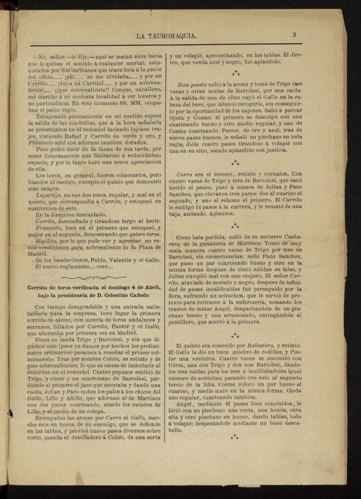 Miniatura de La Tauromaquia: periódico semanal del 5 de abril de 1880, nº 1
