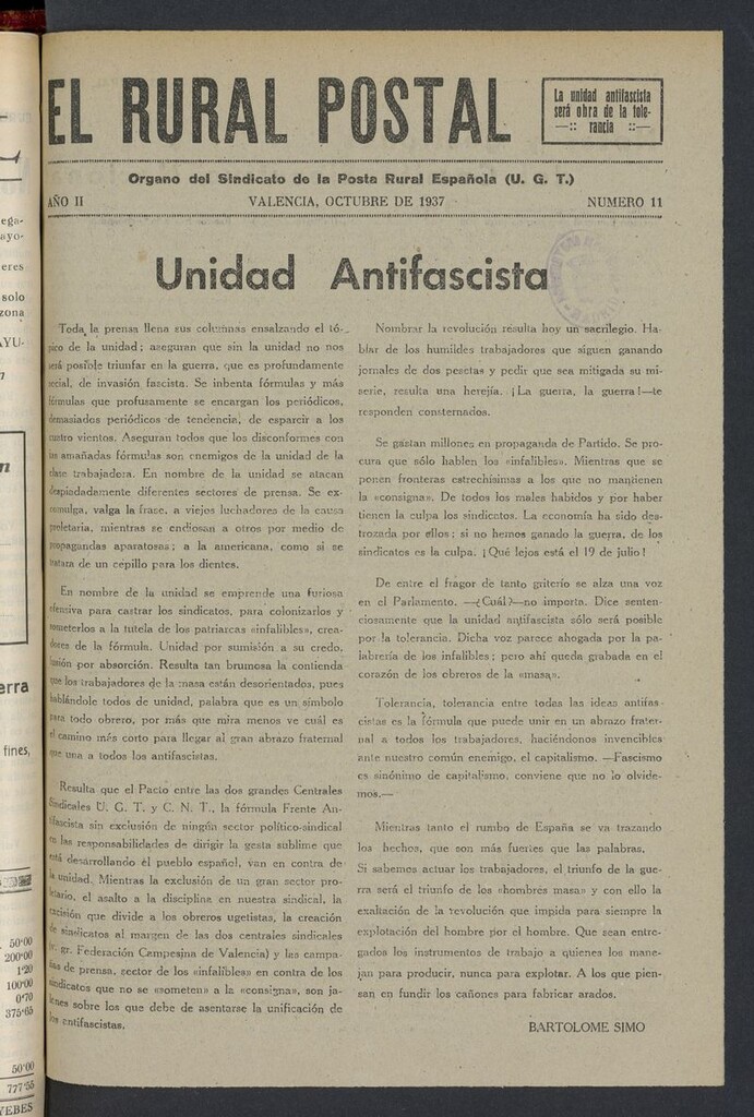 Miniatura de El Rural Postal de octubre de 1937