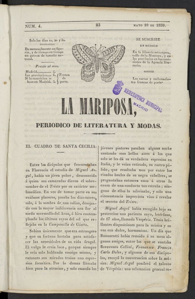 Miniatura de La Mariposa: periódico de literatura y modas del 10 de mayo de 1839, nº 4
