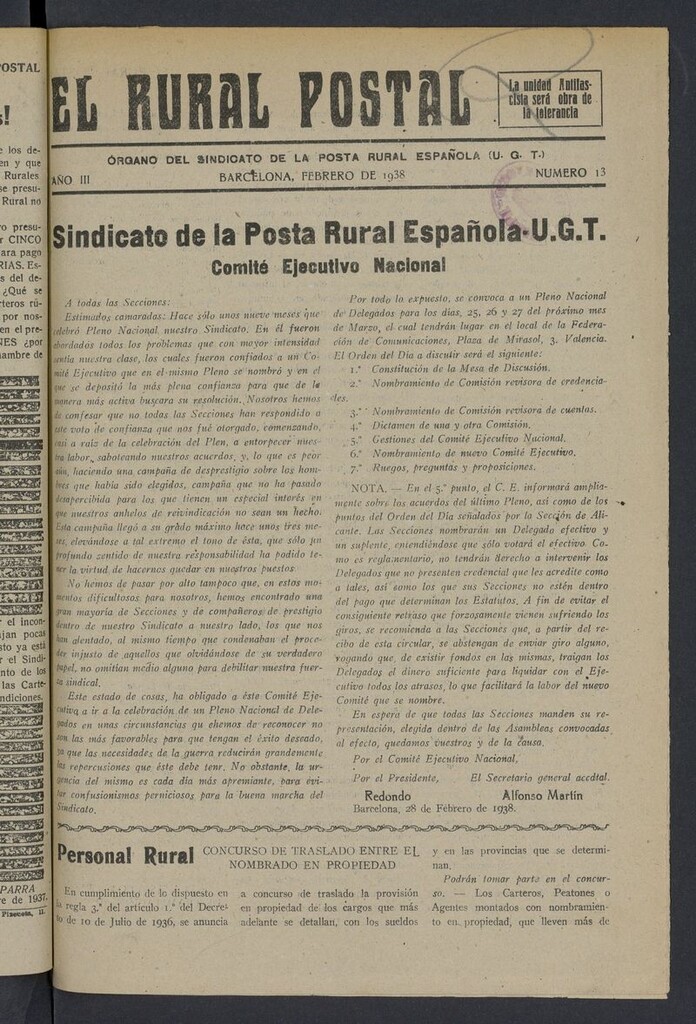 Miniatura de El Rural Postal de febrero de 1938