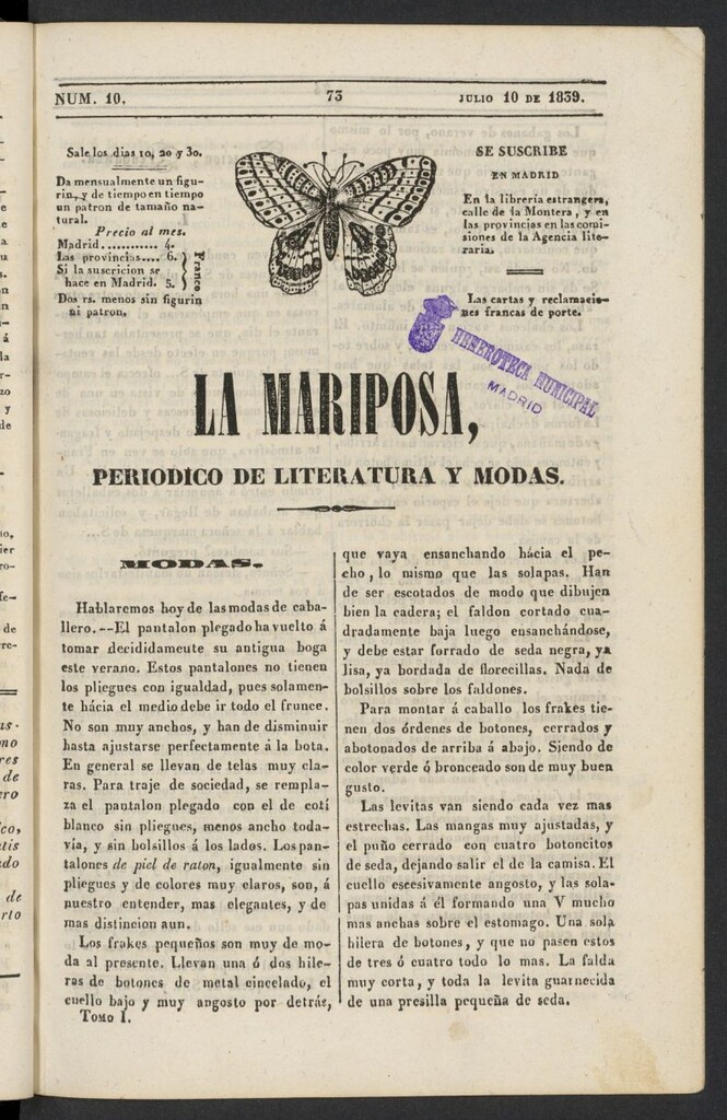 Miniatura de La Mariposa: periódico de literatura y modas del 10 de julio de 1839, nº 10