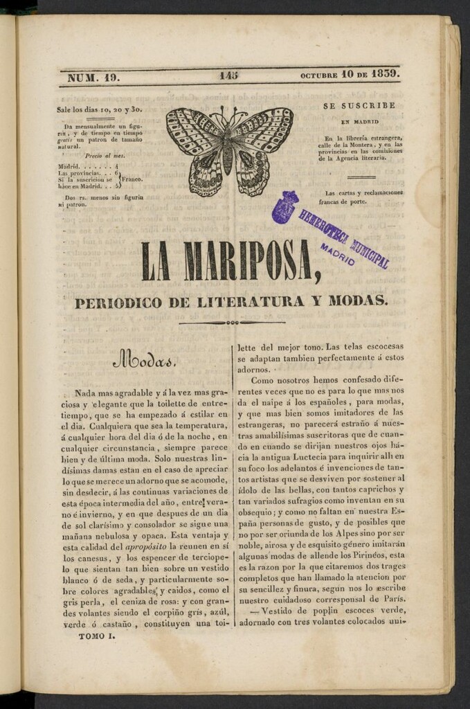 Miniatura de La Mariposa: periódico de literatura y modas del 10 de octubre de 1839, nº 19