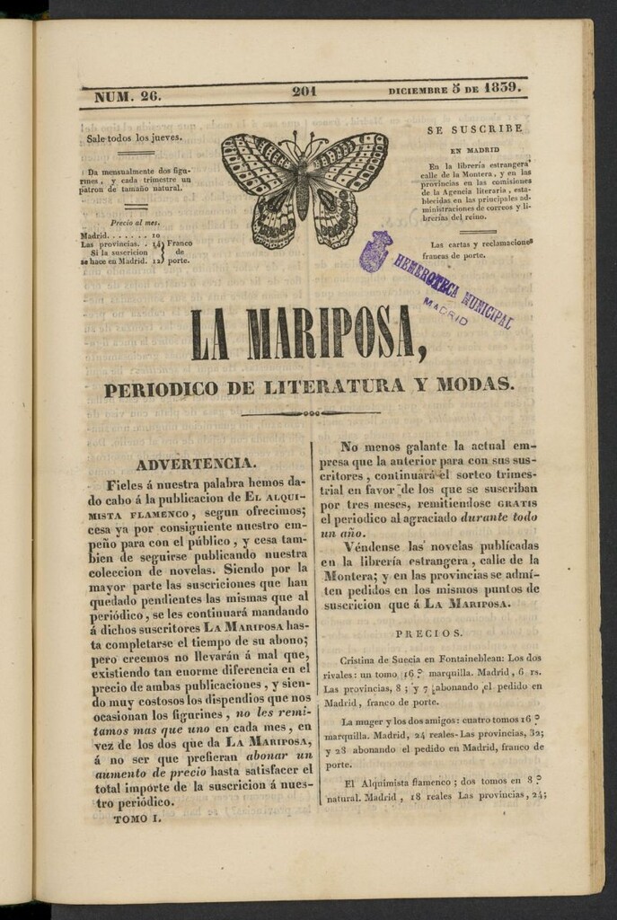 Miniatura de La Mariposa: periódico de literatura y modas del 5 de diciembre de 1839, nº 26