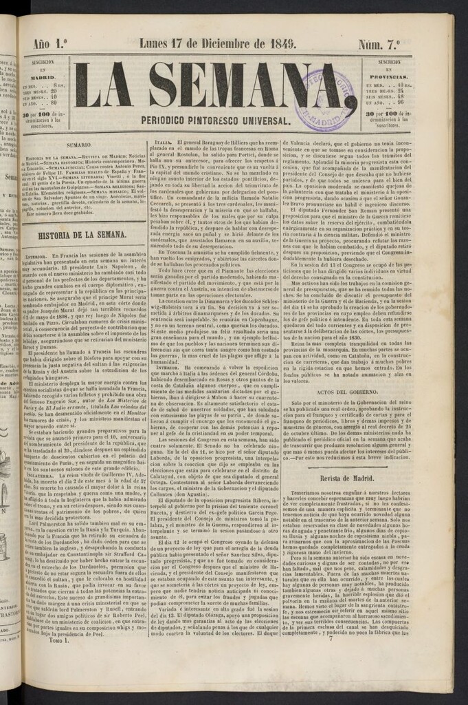 Miniatura de La Semana: periódico pintoresco universal del 17 de diciembre de 1849, nº 7