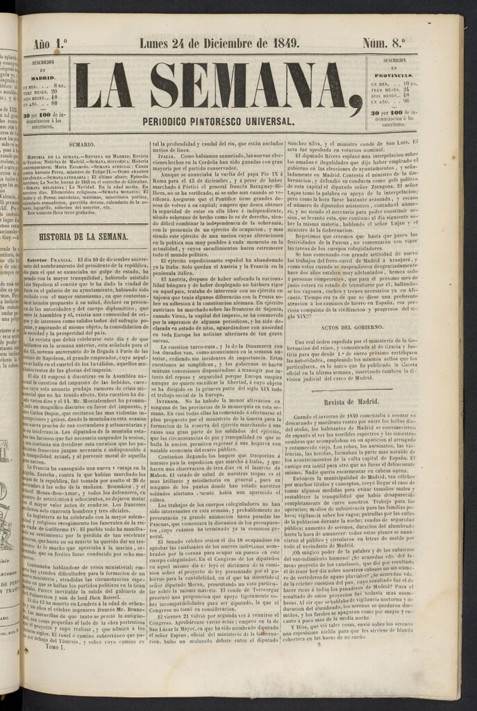 Miniatura de La Semana: periódico pintoresco universal del 24 de diciembre de 1849, nº 8