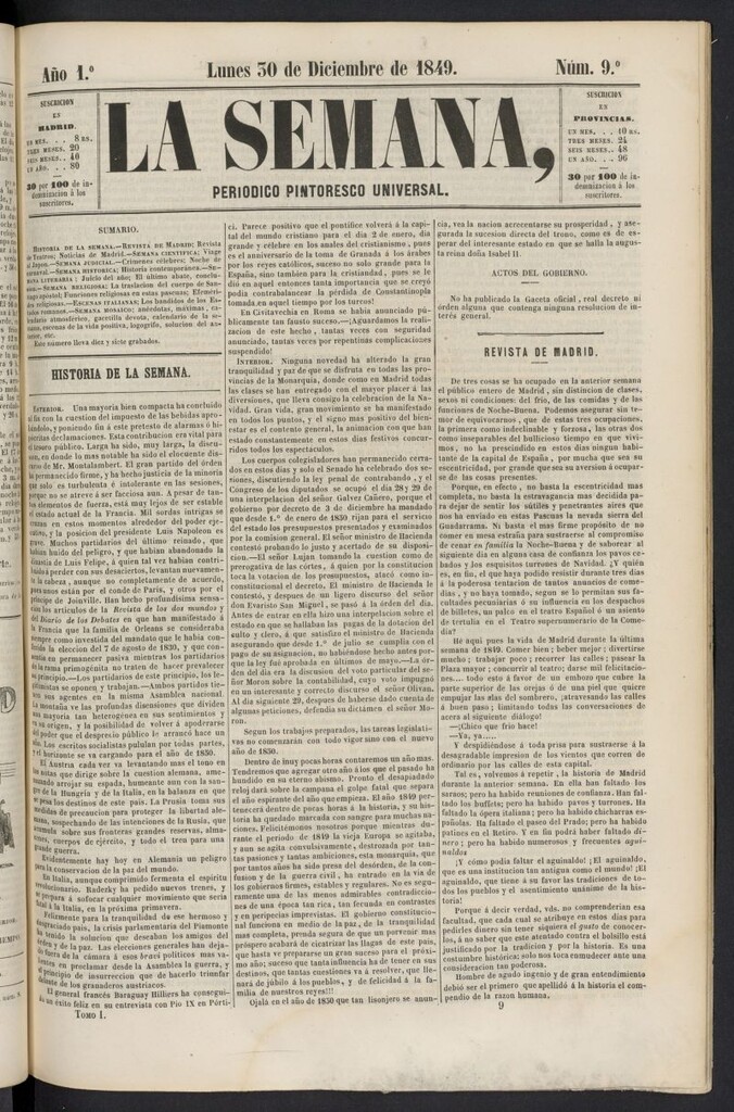 Miniatura de La Semana: periódico pintoresco universal del 30 de diciembre de 1849, nº 9