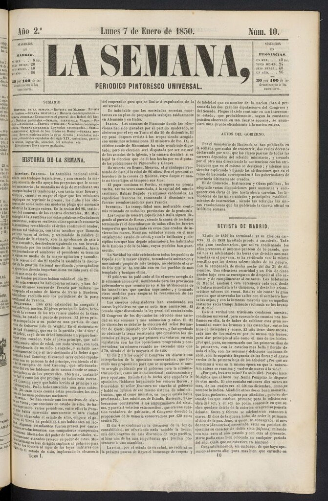 Miniatura de La Semana: periódico pintoresco universal del 7 de enero de 1850, nº 10