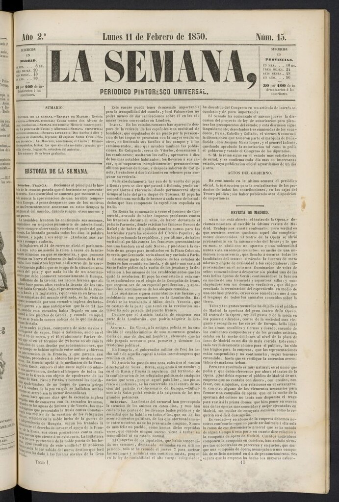 Miniatura de La Semana: periódico pintoresco universal del 11 de febrero de 1850, nº 15
