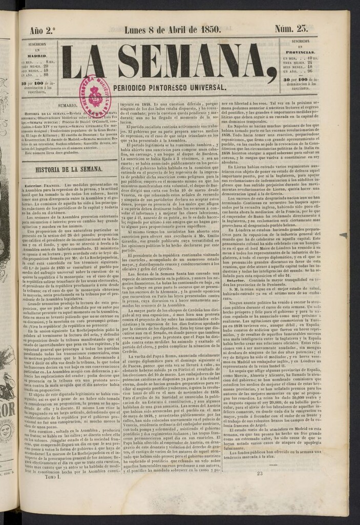 Miniatura de La Semana: periódico pintoresco universal del 8 de abril de 1850, nº 23