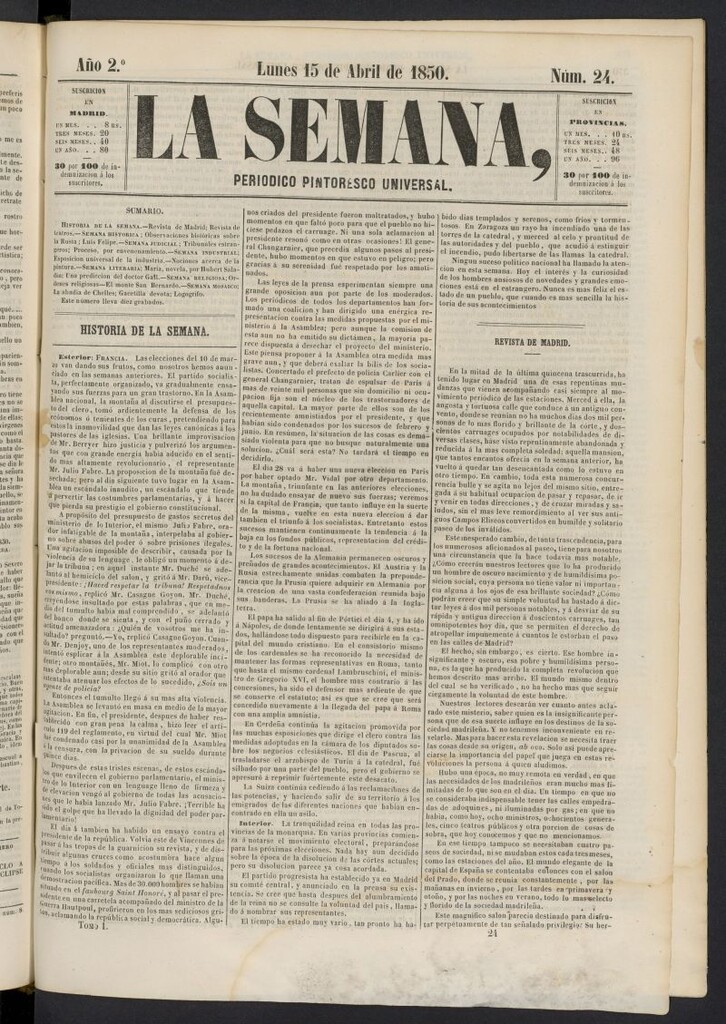 Miniatura de La Semana: periódico pintoresco universal del 15 de abril de 1850, nº 24