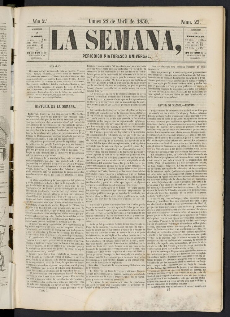 Miniatura de La Semana: periódico pintoresco universal del 22 de abril de 1850, nº 25