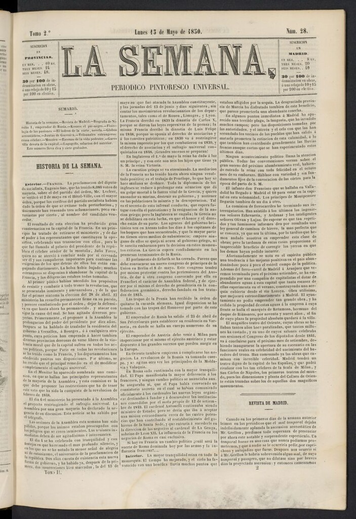 Miniatura de La Semana: periódico pintoresco universal del 13 de mayo de 1850, nº 28