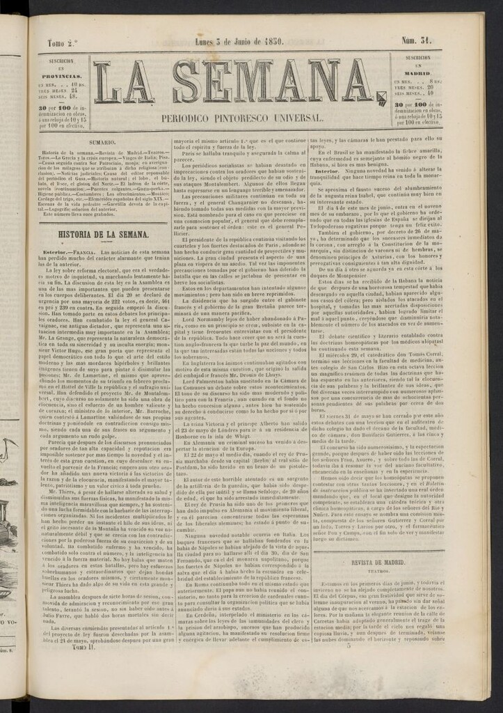 Miniatura de La Semana: periódico pintoresco universal del 3 de junio de 1850, nº 31