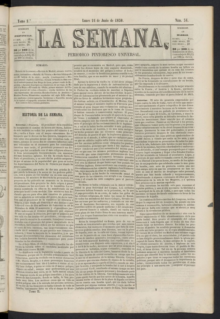 Miniatura de La Semana: periódico pintoresco universal del 24 de junio de 1850, nº 34