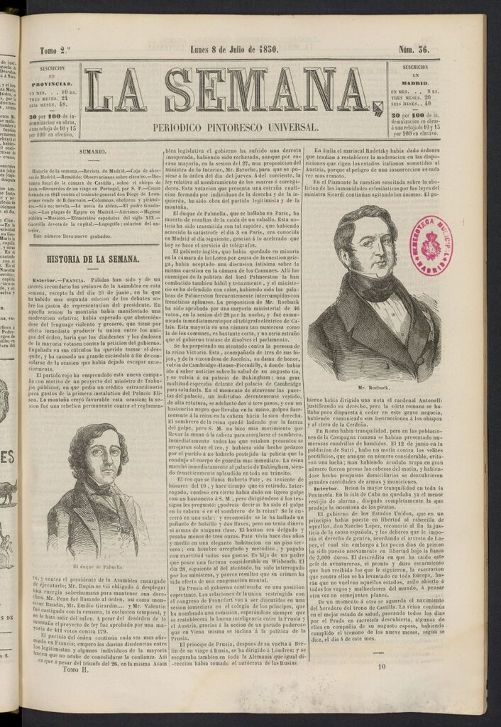 Miniatura de La Semana: periódico pintoresco universal del 8 de julio de 1850, nº 36