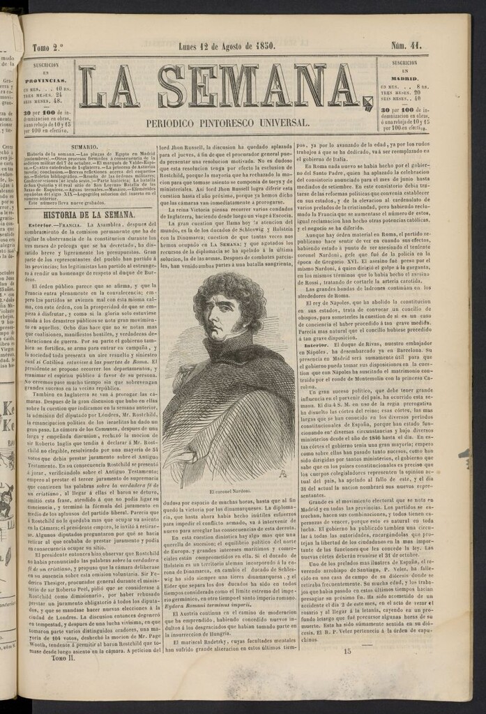Miniatura de La Semana: periódico pintoresco universal del 12 de agosto de 1850, nº 41