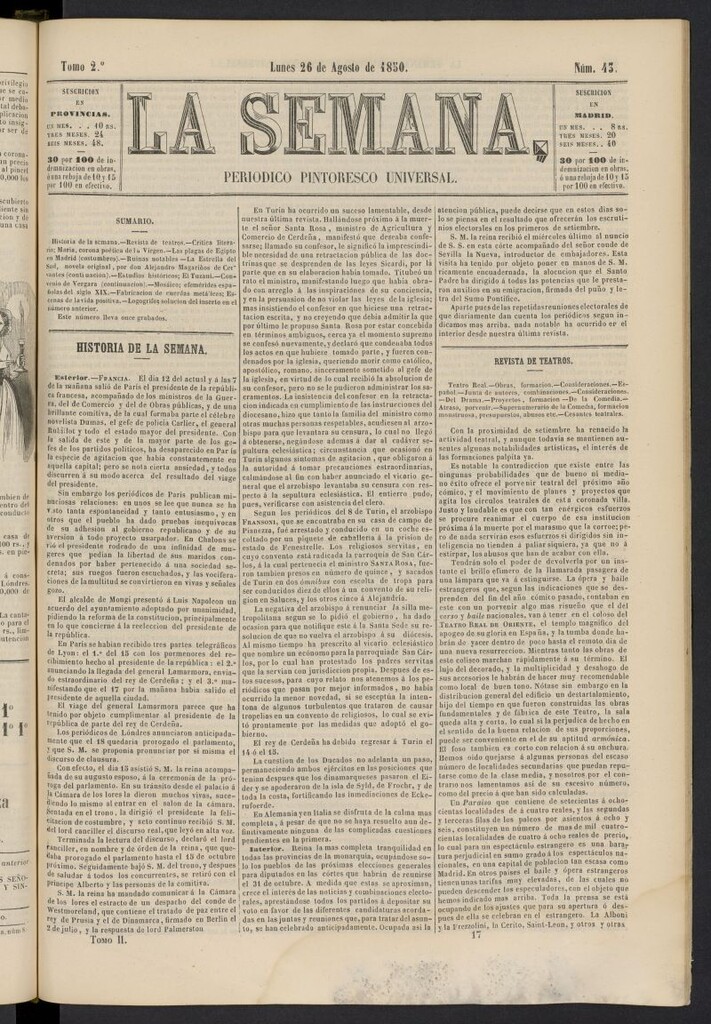 Miniatura de La Semana: periódico pintoresco universal del 26 de agosto de 1850, nº 43