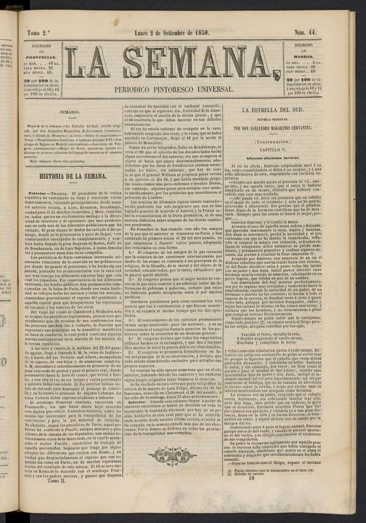 Miniatura de La Semana: periódico pintoresco universal del 2 de septiembre de 1850, nº 44