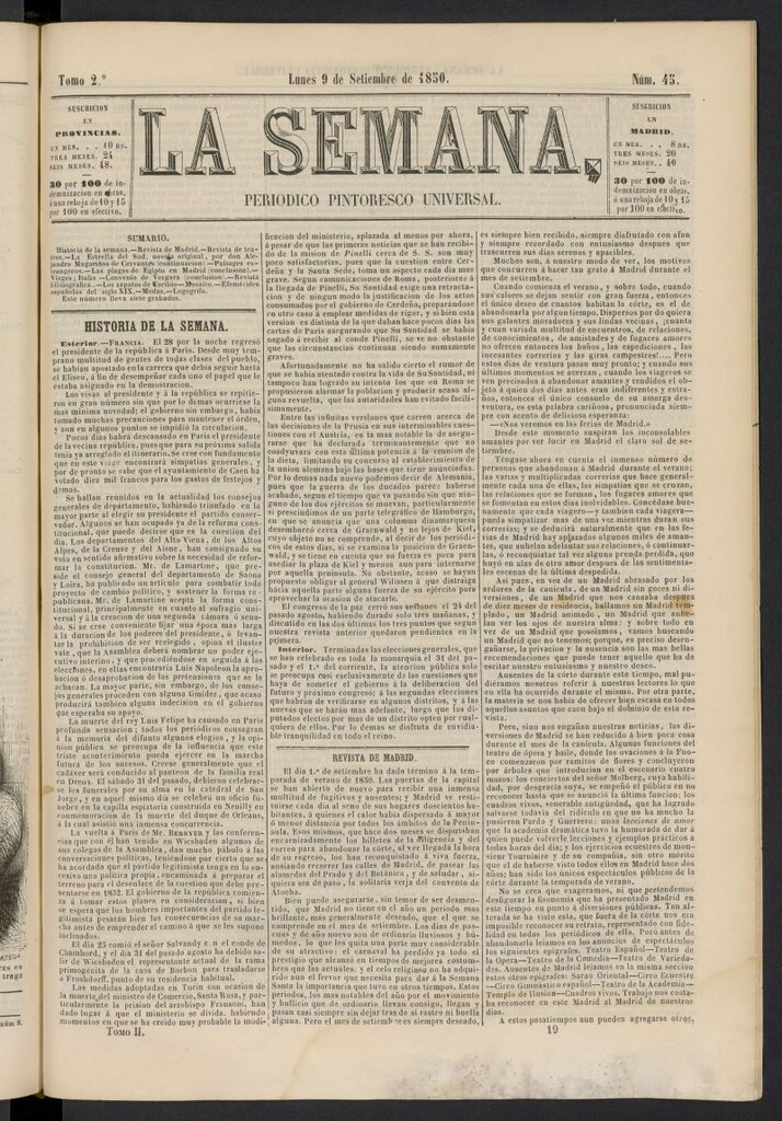 Miniatura de La Semana: periódico pintoresco universal del 9 de septiembre de 1850, nº 45