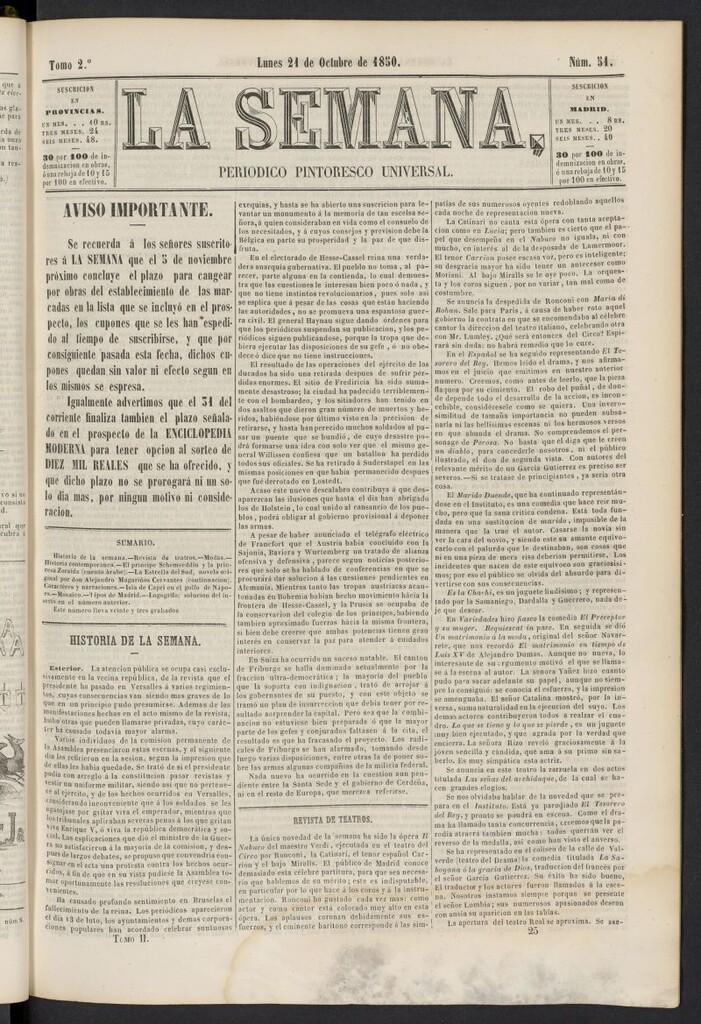Miniatura de La Semana: periódico pintoresco universal del 21 de octubre de 1850, nº 51