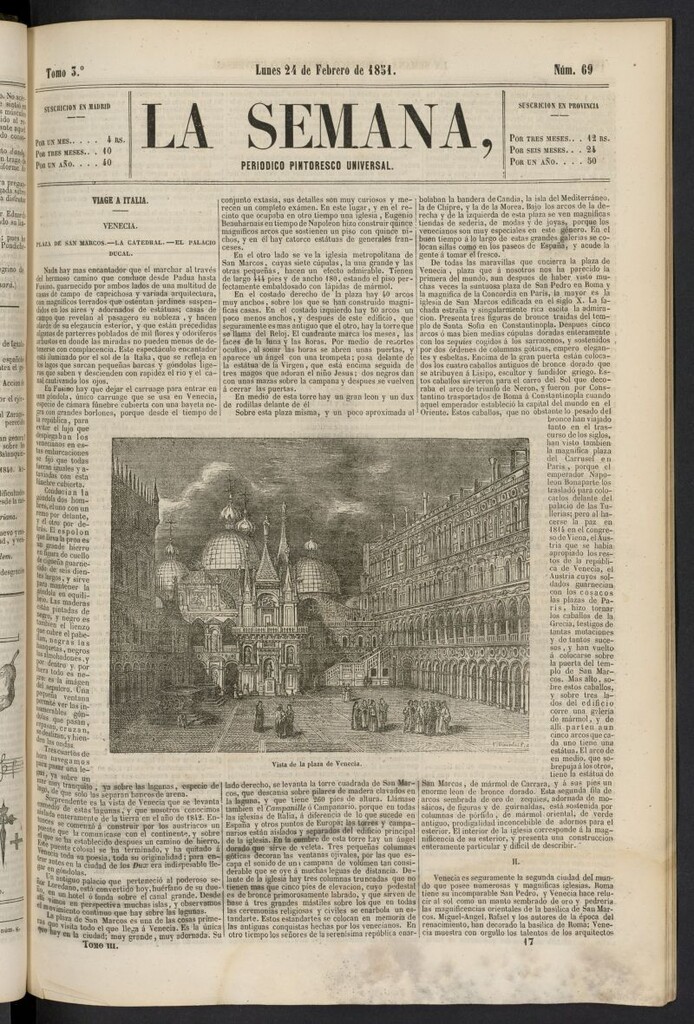 Miniatura de La Semana: periódico pintoresco universal del 24 de febrero de 1851, nº 69