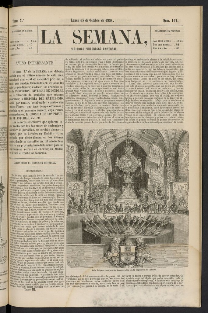 Miniatura de La Semana: periódico pintoresco universal del 13 de octubre de 1851, nº 102