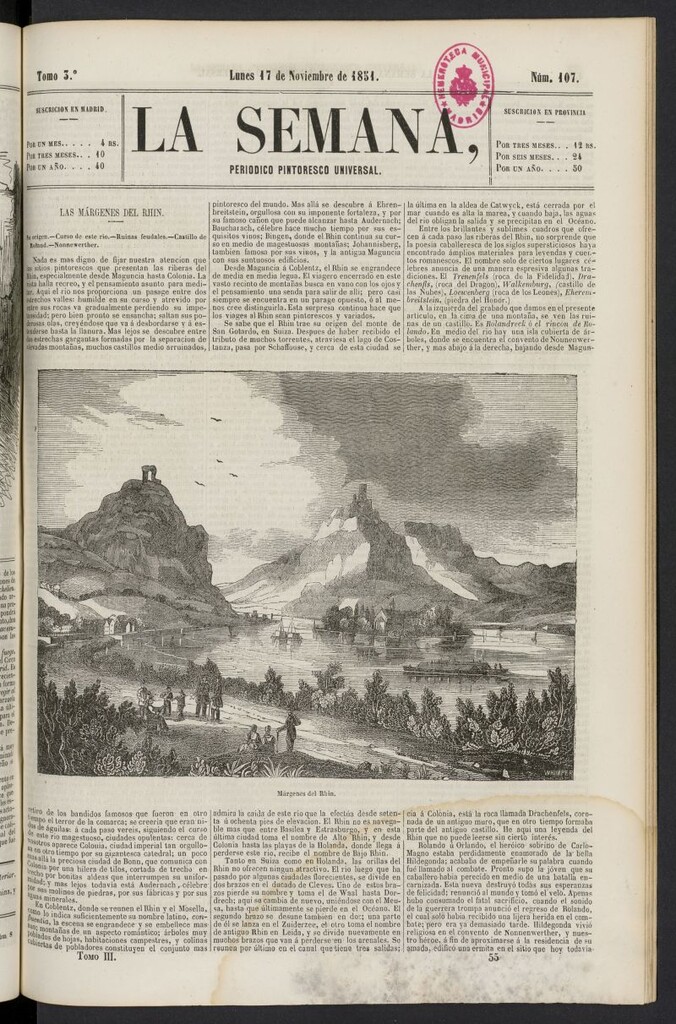 Miniatura de La Semana: periódico pintoresco universal del 17 de noviembre de 1851, nº 107