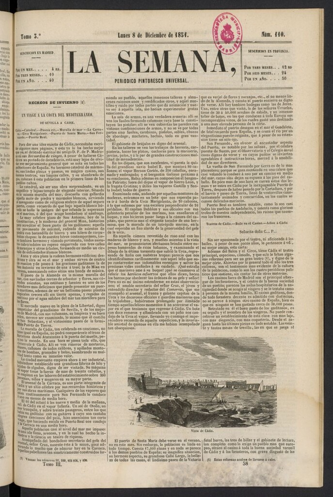 Miniatura de La Semana: periódico pintoresco universal del 8 de diciembre de 1851, nº 110