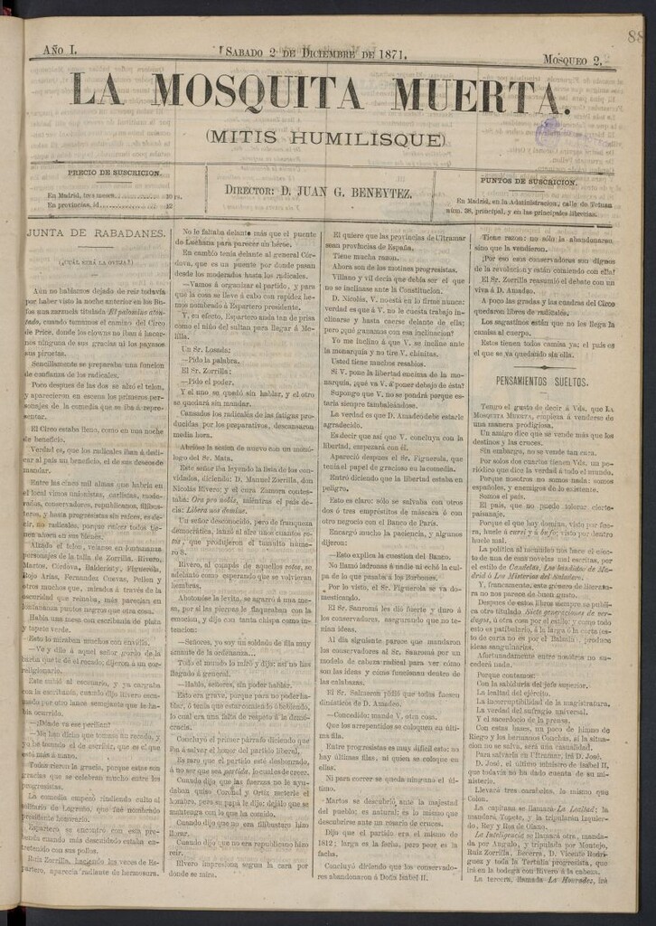 Miniatura de La Mosquita Muerta: (mitis humilisque) del 2 de diciembre de 1871, mosqueo 2