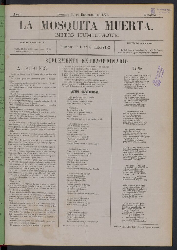Miniatura de La Mosquita Muerta: (mitis humilisque) del 31 de diciembre de 1871, mosqueo 7