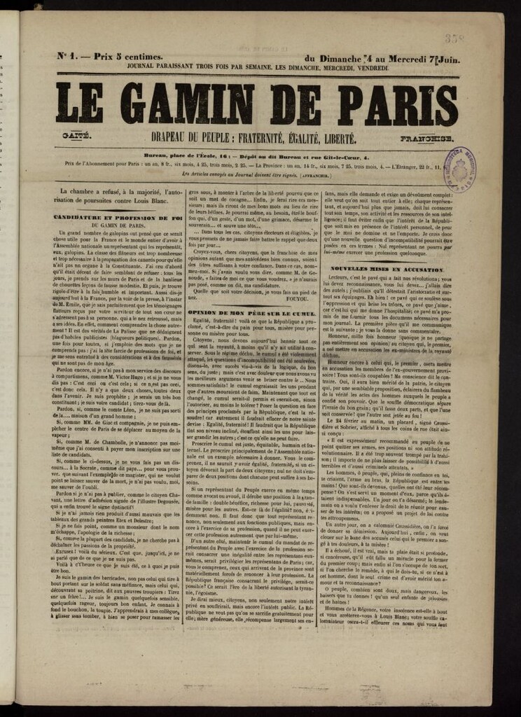 Miniatura de Le Gamin de Paris: drapeau du peuple del 4 de junio de 1848, nº 1