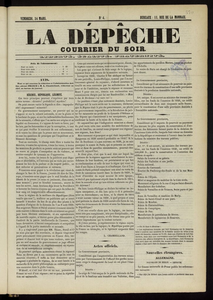 Miniatura de La Dépêche: courrier du soir del 24 de marzo de 1848 nº 4