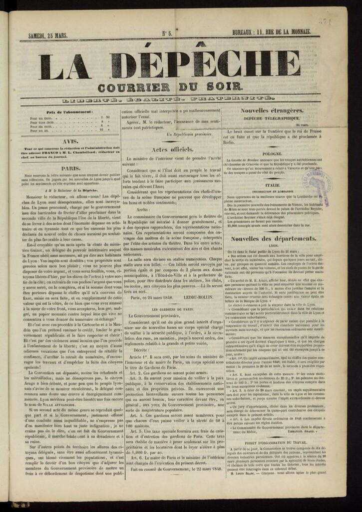 Miniatura de La Dépêche: courrier du soir del 25 de marzo de 1848 nº 5