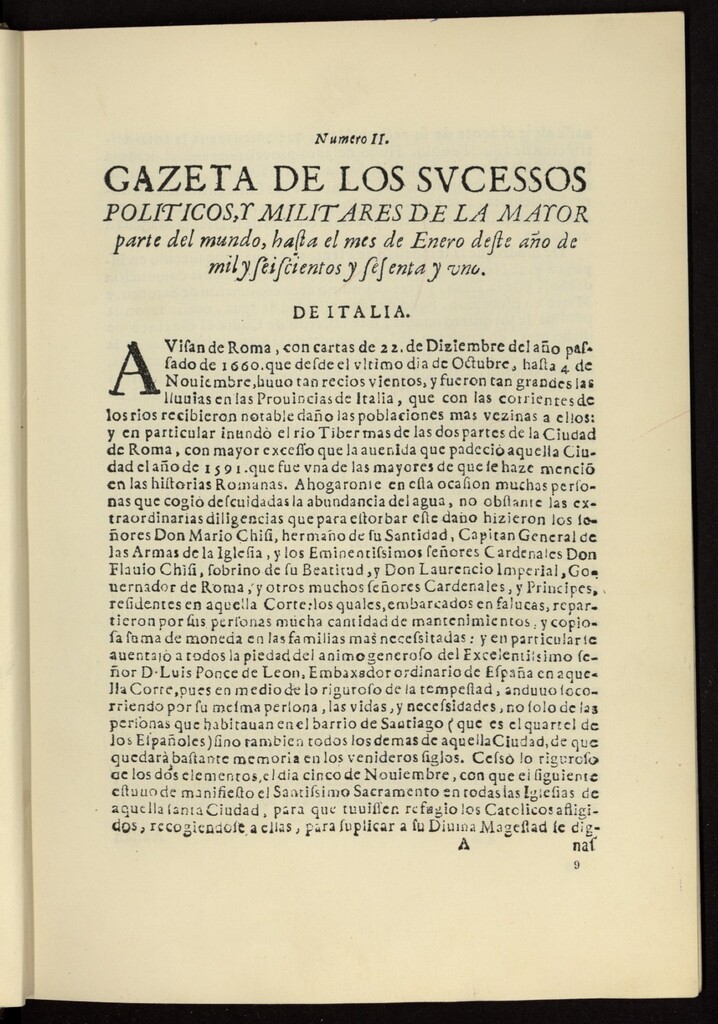 Miniatura de Gazeta de los sucessos políticos, y militares de la mayor parte del mundo, hasta el mes de enero deste año de 1661, nº 2