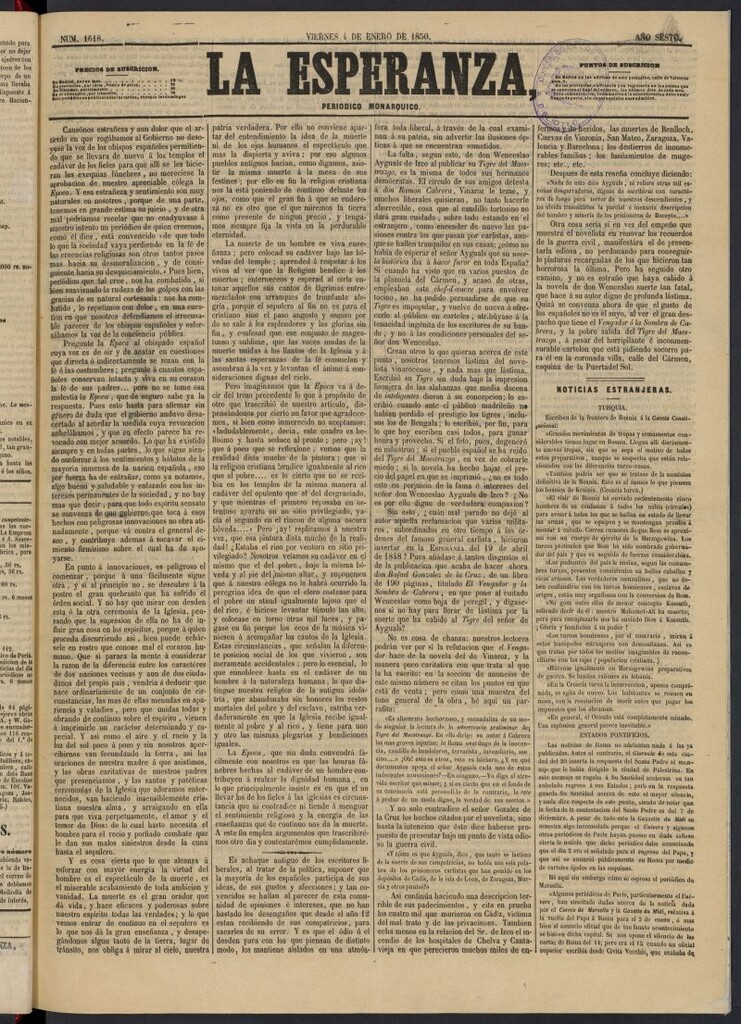 Miniatura de La Esperanza: periódico monárquico del 4 de enero de 1850, nº 1618