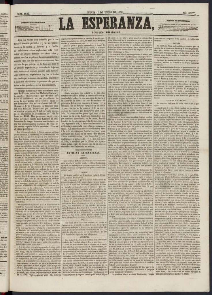 Miniatura de La Esperanza: periódico monárquico del 10 de enero de 1850, nº 1622