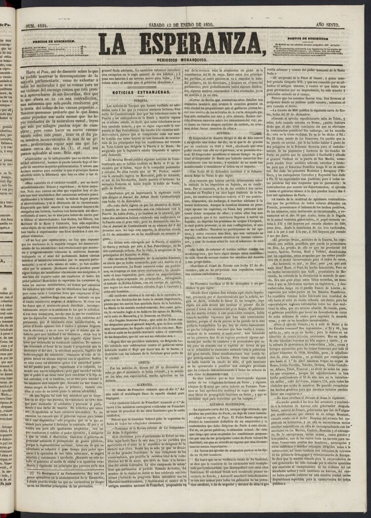 Miniatura de La Esperanza: periódico monárquico del 12 de enero de 1850, nº 1624