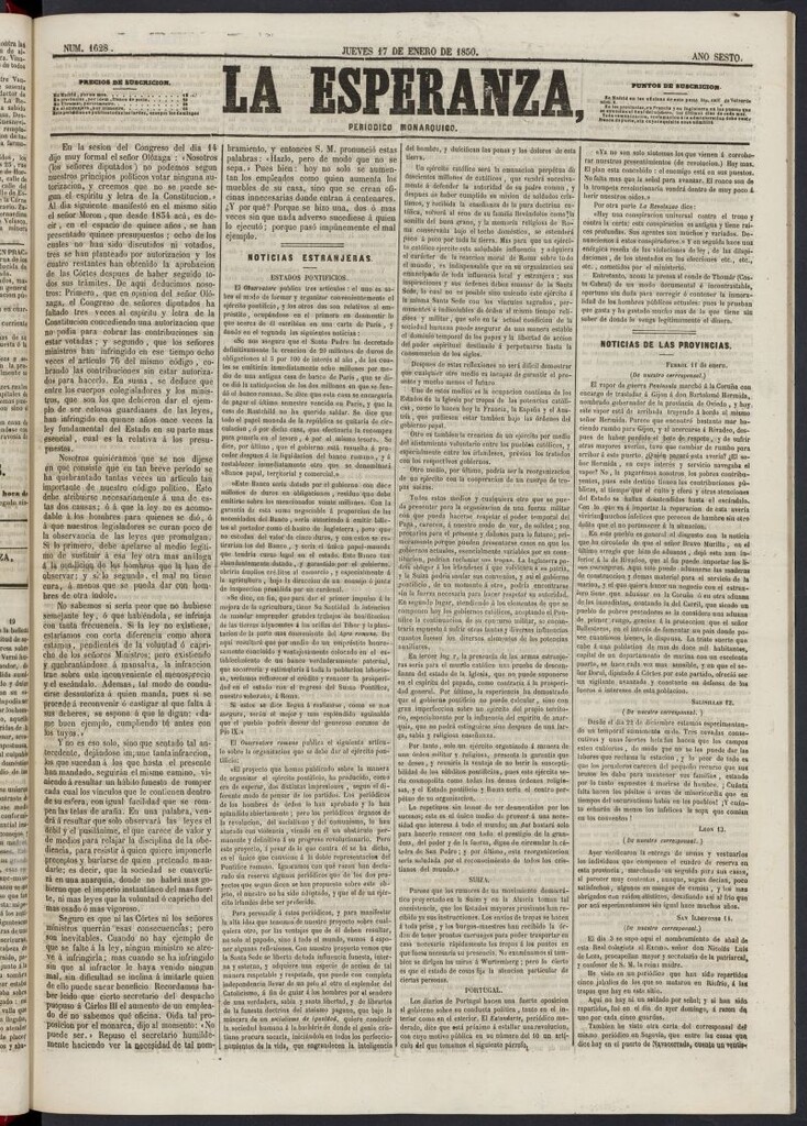 Miniatura de La Esperanza: periódico monárquico del 17 de enero de 1850, nº 1628
