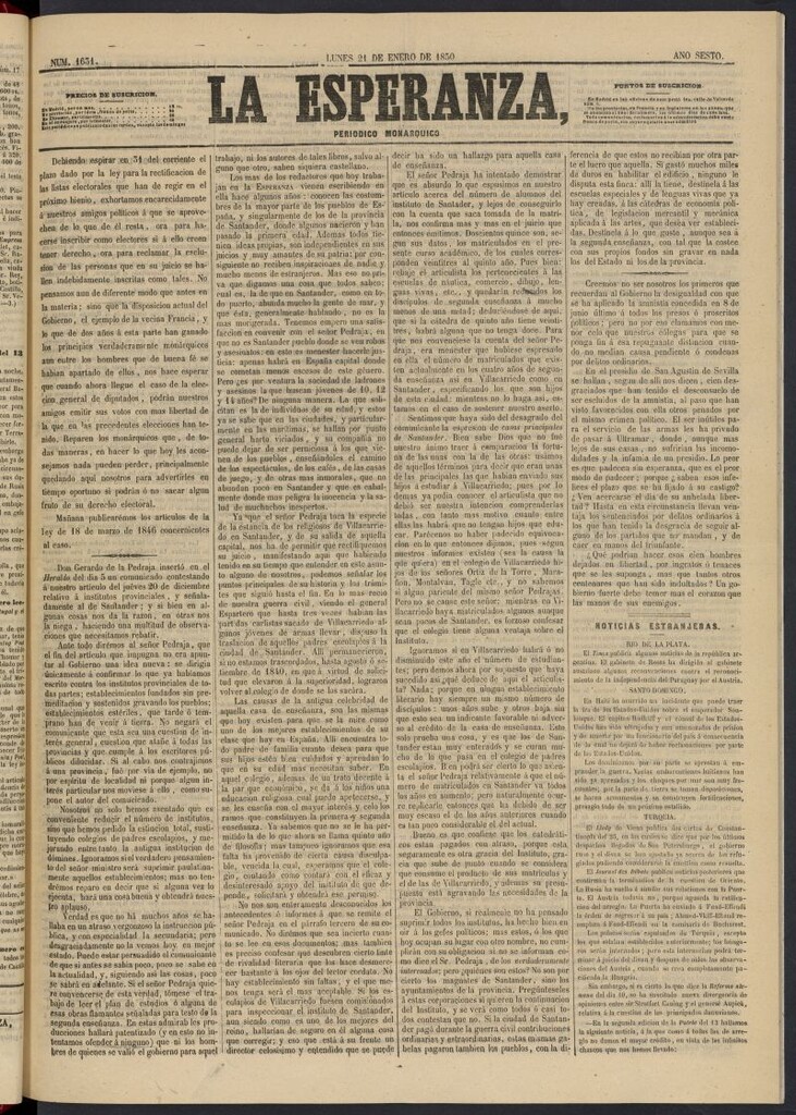 Miniatura de La Esperanza: periódico monárquico del 21 de enero de 1850, nº 1631