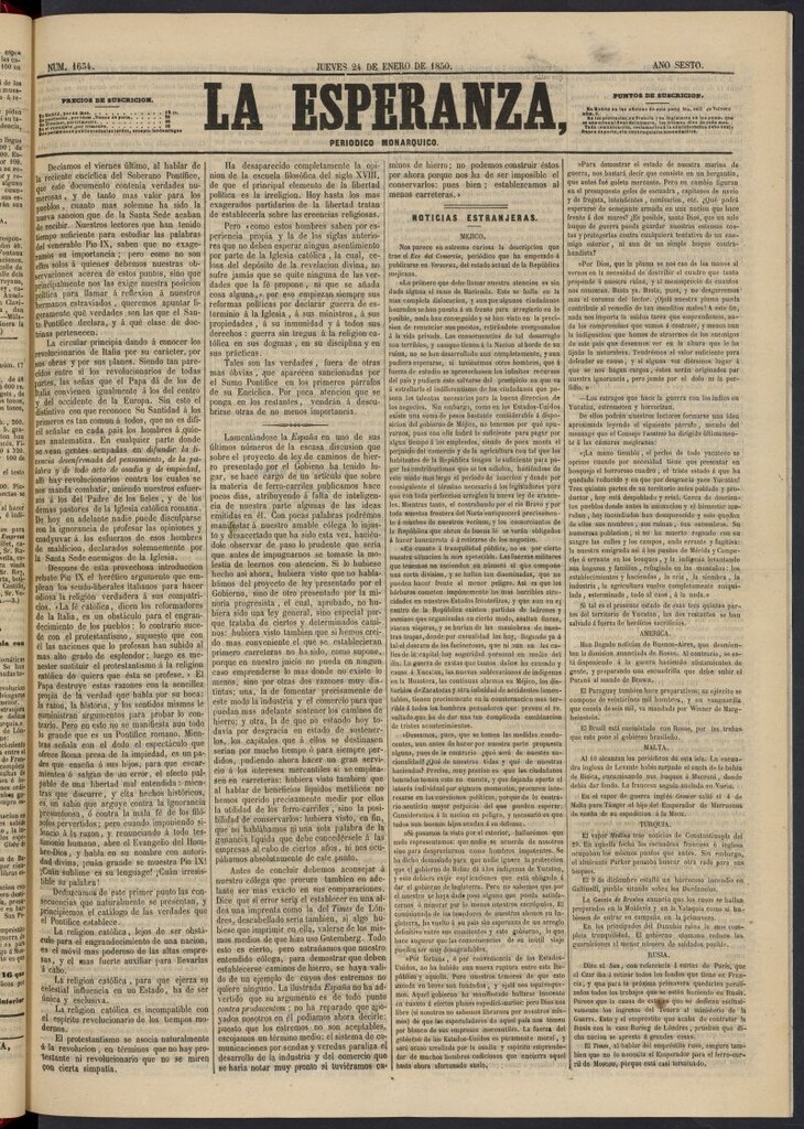 Miniatura de La Esperanza: periódico monárquico del 24 de enero de 1850, nº 1634