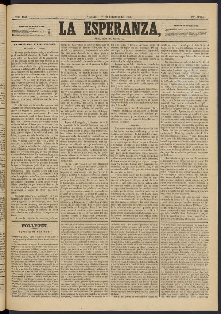 Miniatura de La Esperanza: periódico monárquico del 1 de febrero de 1850, nº 1641