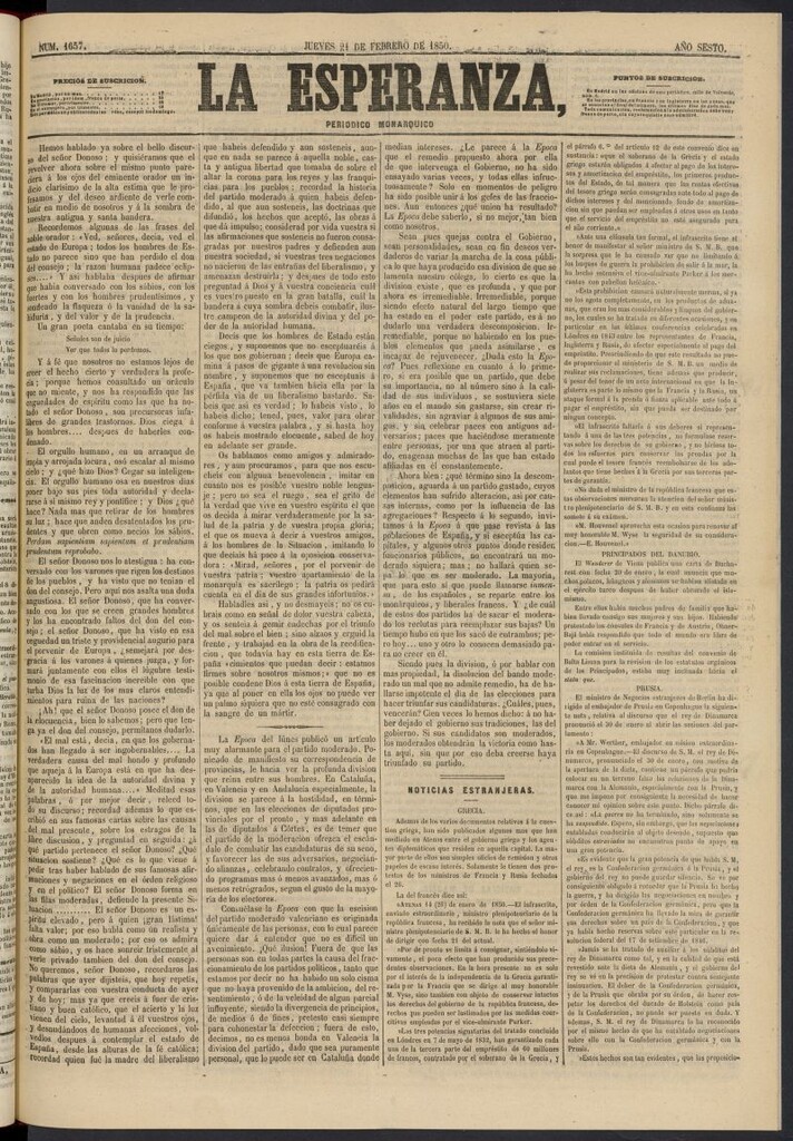 Miniatura de La Esperanza: periódico monárquico del 21 de febrero de 1850, nº 1657